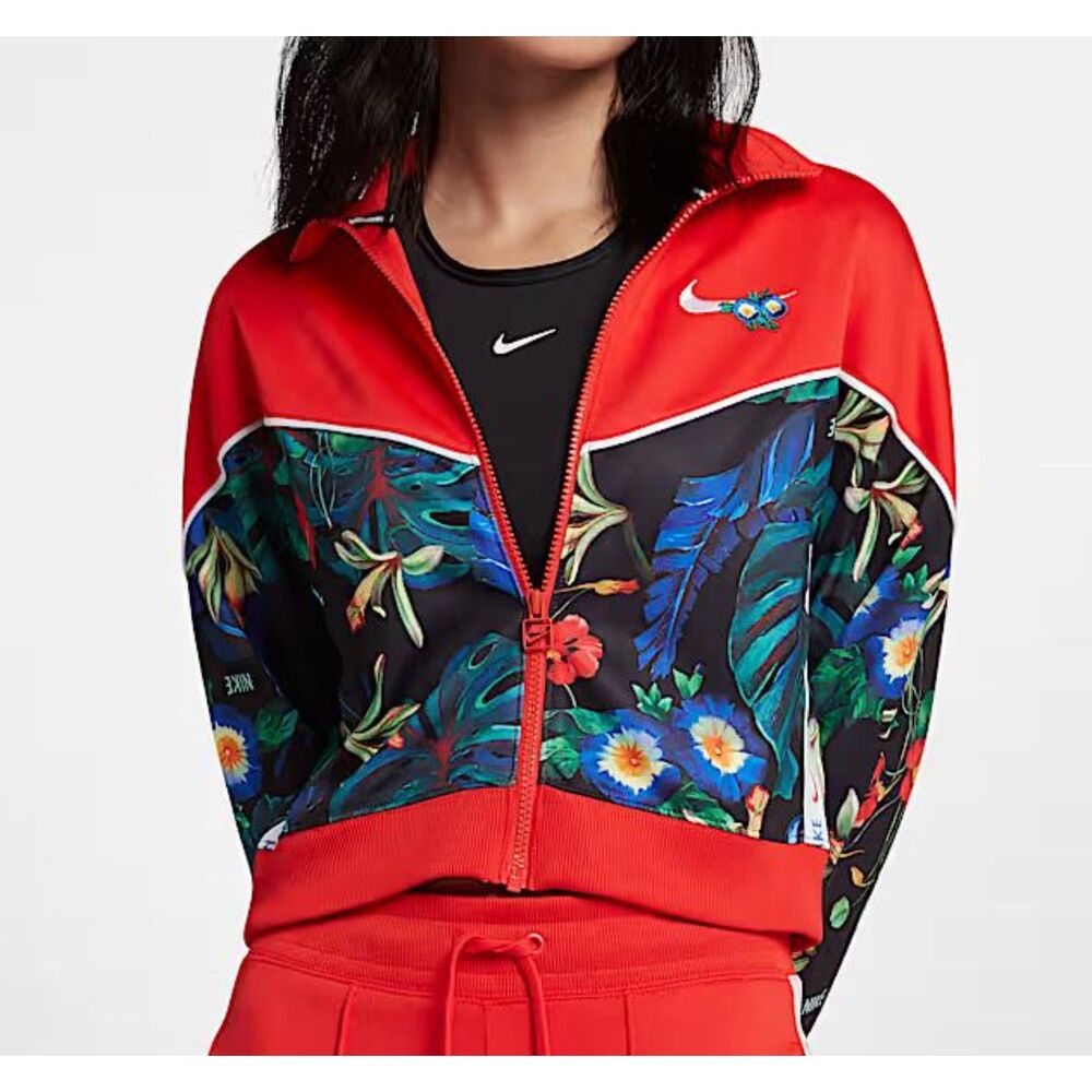 Nike Sports Tropical Full Zip Jacket Hyper Femme Embroidered Sz S Track Jacket